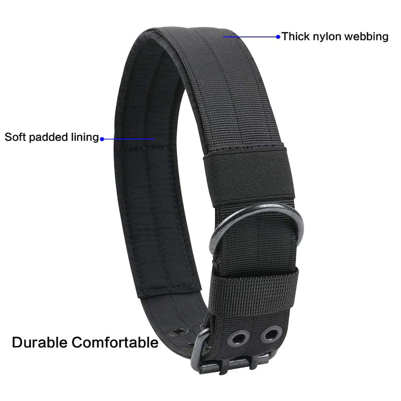 Tactical Heavy Duty Nylon Large Dog Collar K9 Military with Adjustable Metal Buckle