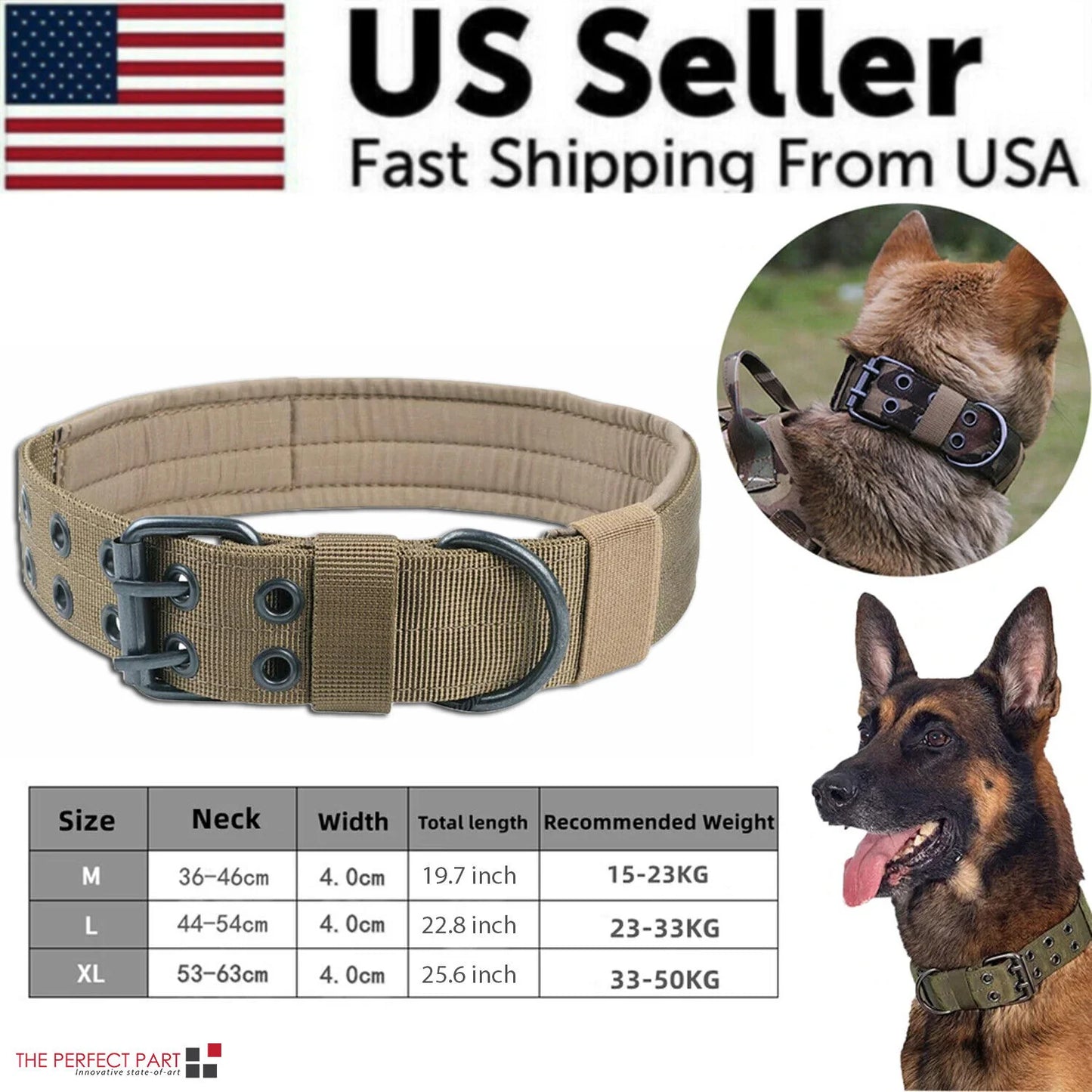 Tactical Heavy Duty Nylon Large Dog Collar K9 Military with Adjustable Metal Buckle