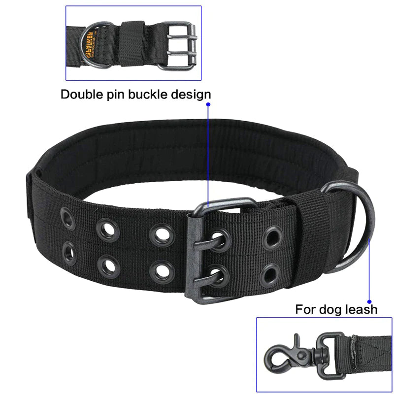 Tactical Heavy Duty Nylon Large Dog Collar K9 Military with Adjustable Metal Buckle
