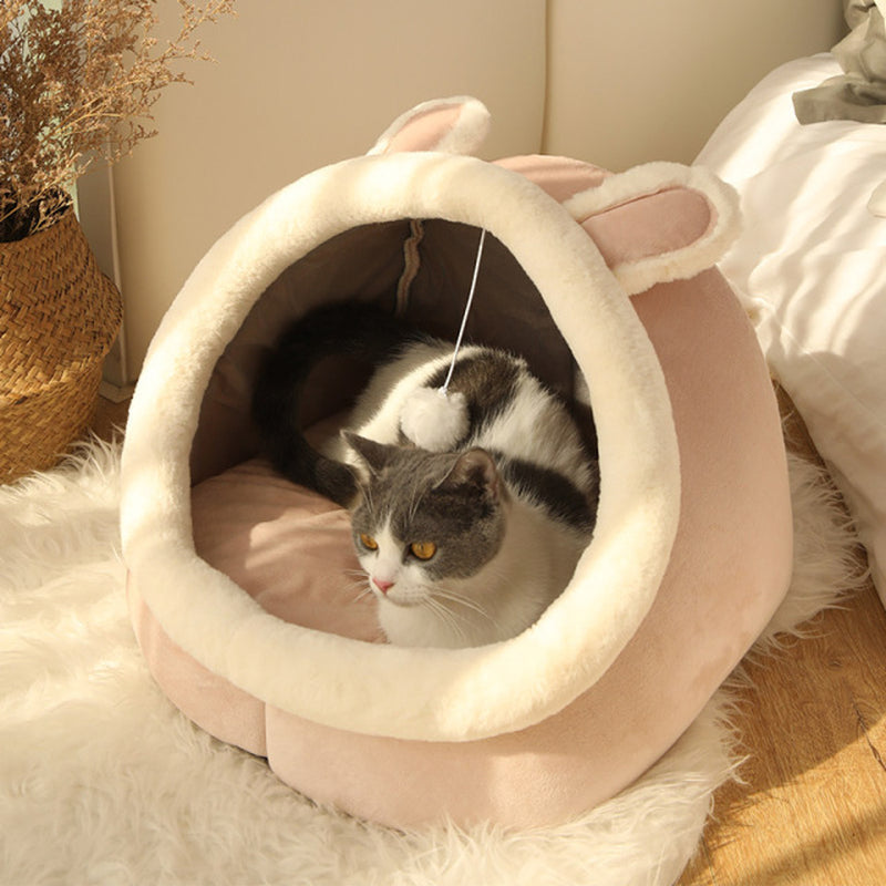 Sweet Cat or Small Dog Bed Warm Pet Basket Cozy Kitten Lounger Cushion Cat House Very Soft Small Dog Mat Bag for Washable Cave Cats Beds
