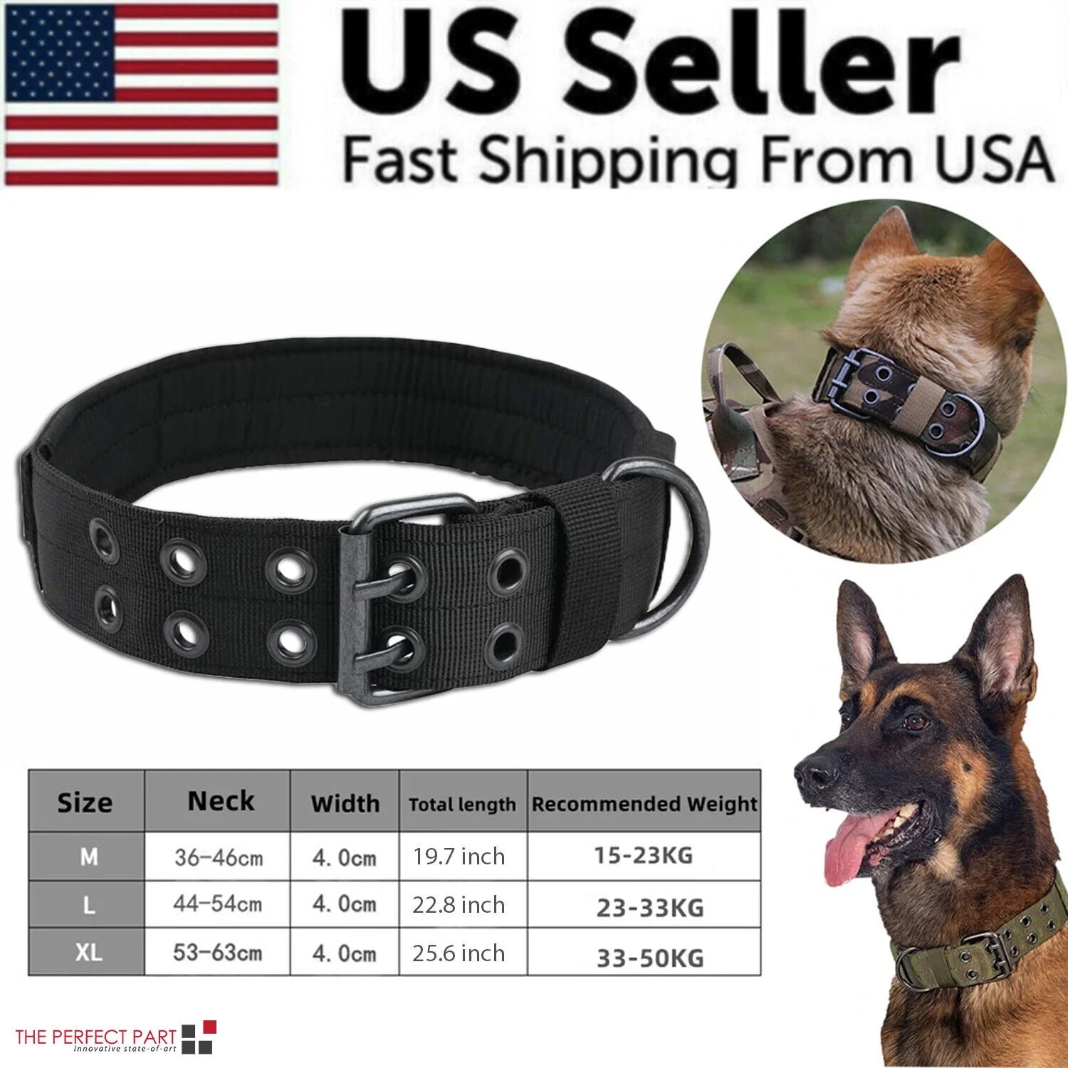 Tactical Heavy Duty Nylon Large Dog Collar K9 Military with Adjustable Metal Buckle