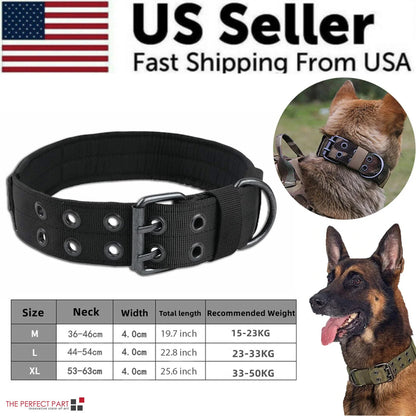 Tactical Heavy Duty Nylon Large Dog Collar K9 Military with Adjustable Metal Buckle