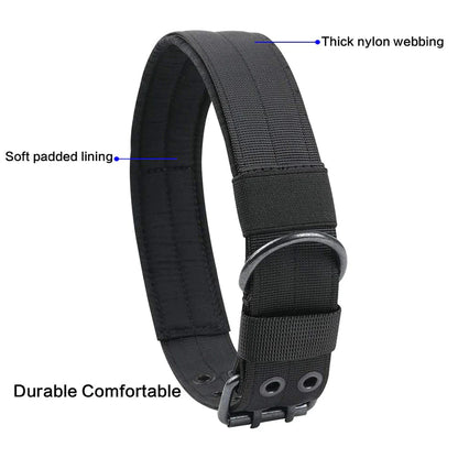 Tactical Heavy Duty Nylon Large Dog Collar K9 Military with Adjustable Metal Buckle