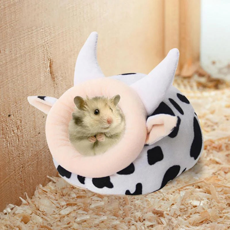 Warm Cave Bed Cow Shape House for Pet Cave Bed Cozy Cage Hideout House Beds for Guinea Pig Chinchilla Hamster Hedgehog