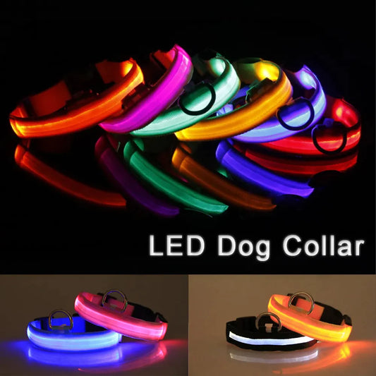 LED Adjustable Waterproof Safety Dog Collar with Blinking Glow Light