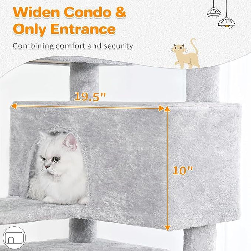 Made4Pets 56-Inch Pet Cat Tree for Indoor Cats Multi-Level Cat Tree with 2 Apartments Cat Activity Center with Scratching Posts and Toys Light Gray