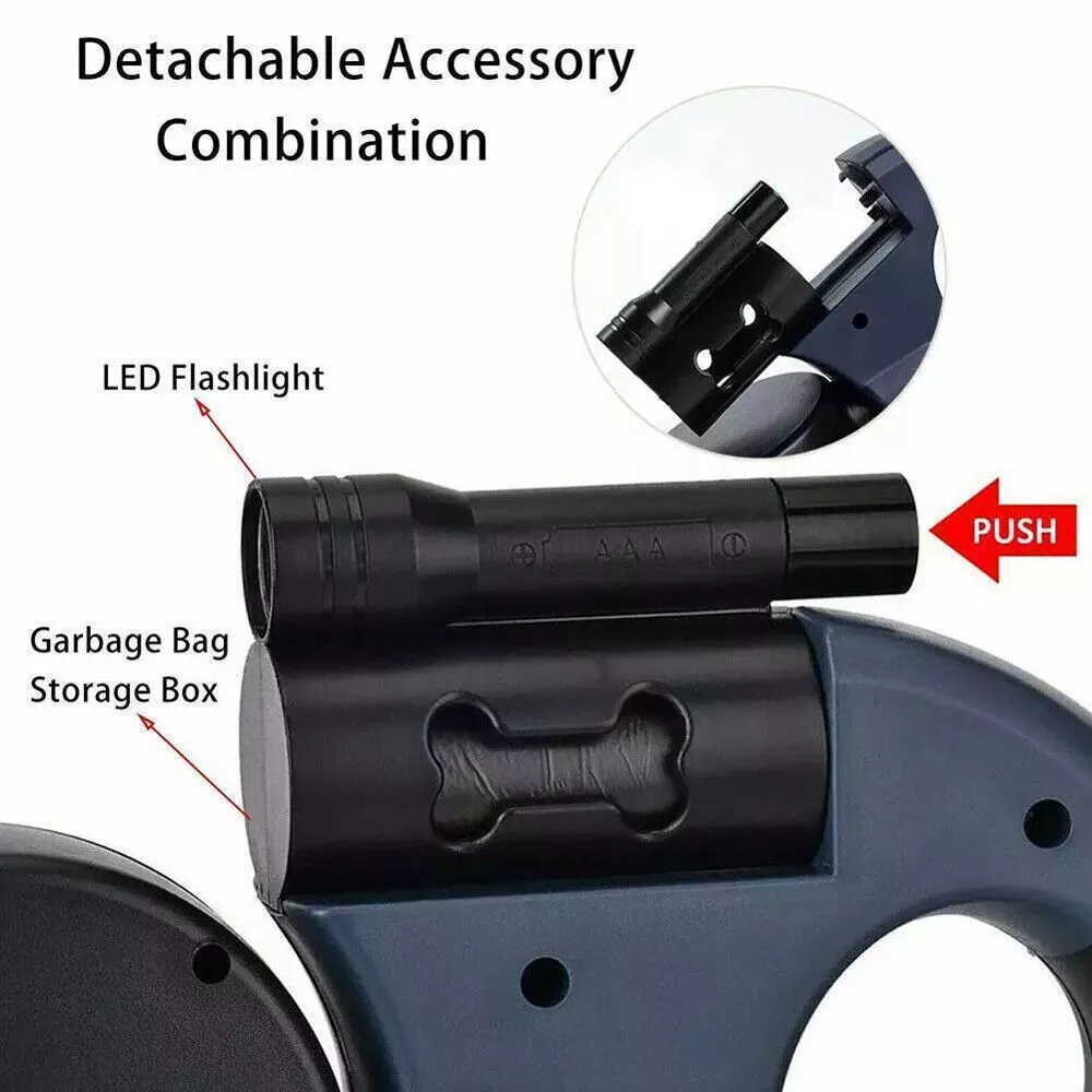 360 Swivel Dual Pet Leash with Retractable Reflective Lead, Built-In Light and Waste Bag Holder