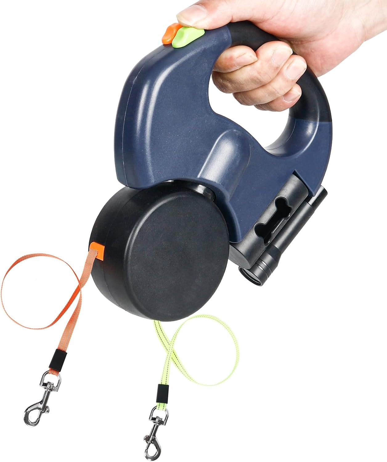 360 Swivel Dual Pet Leash with Retractable Reflective Lead, Built-In Light and Waste Bag Holder