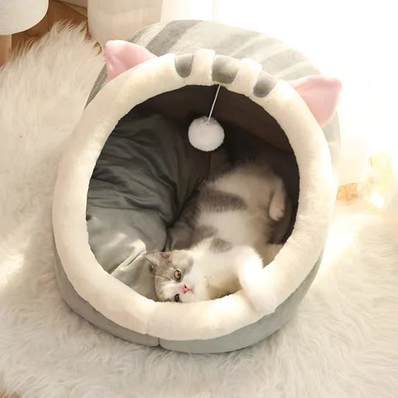 Sweet Cat or Small Dog Bed Warm Pet Basket Cozy Kitten Lounger Cushion Cat House Very Soft Small Dog Mat Bag for Washable Cave Cats Beds
