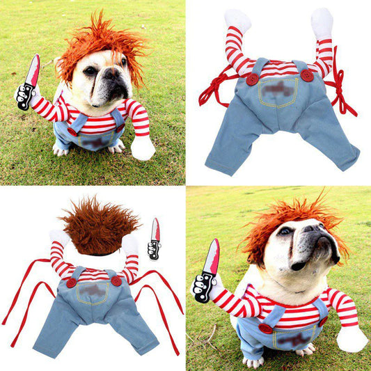 Funny Dog Clothes Dogs Cosplay Costume Halloween Comical Outfits Holding a Knife Set Pet Dog Festival Party Clothing