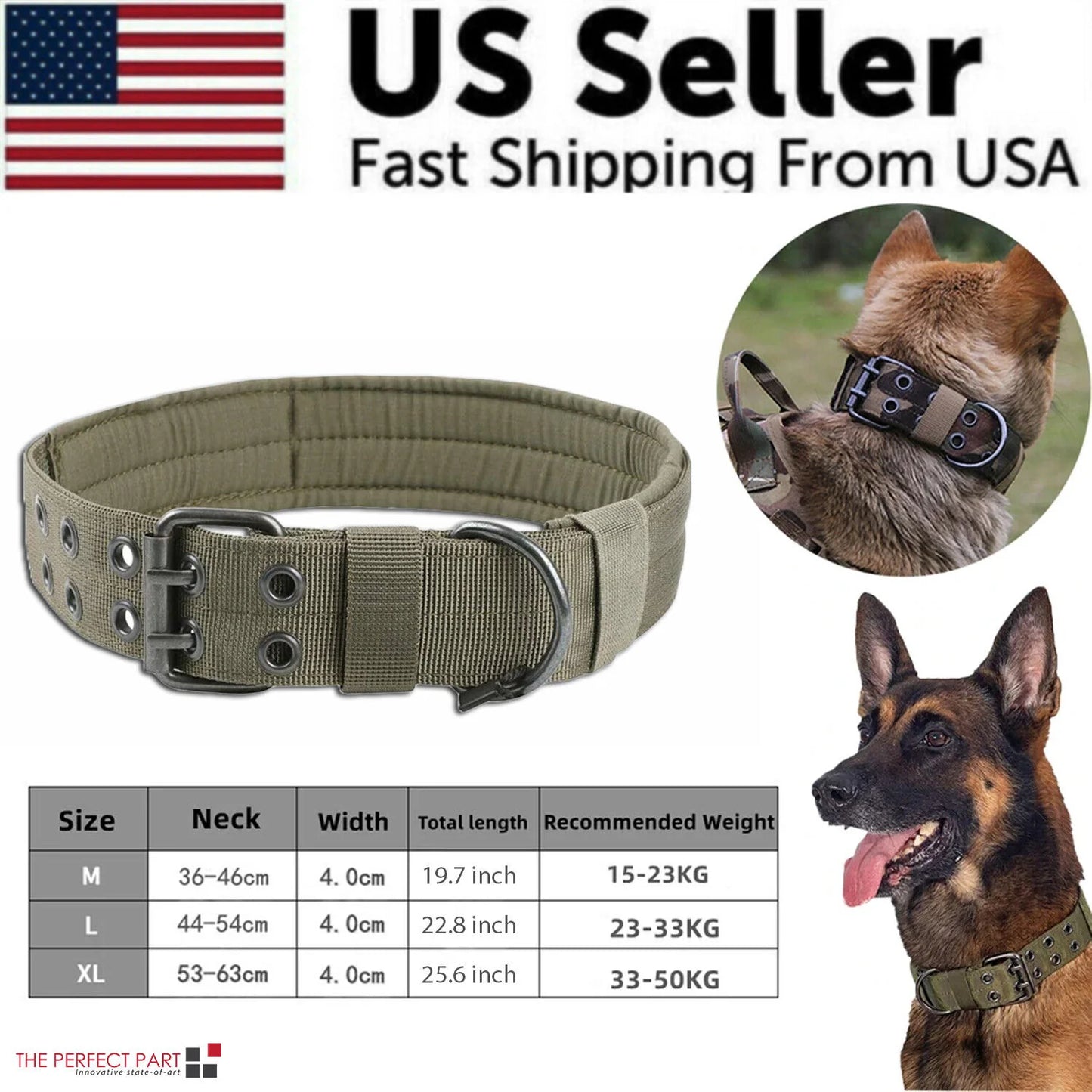 Tactical Heavy Duty Nylon Large Dog Collar K9 Military with Adjustable Metal Buckle