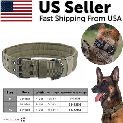 Tactical Heavy Duty Nylon Large Dog Collar K9 Military with Adjustable Metal Buckle
