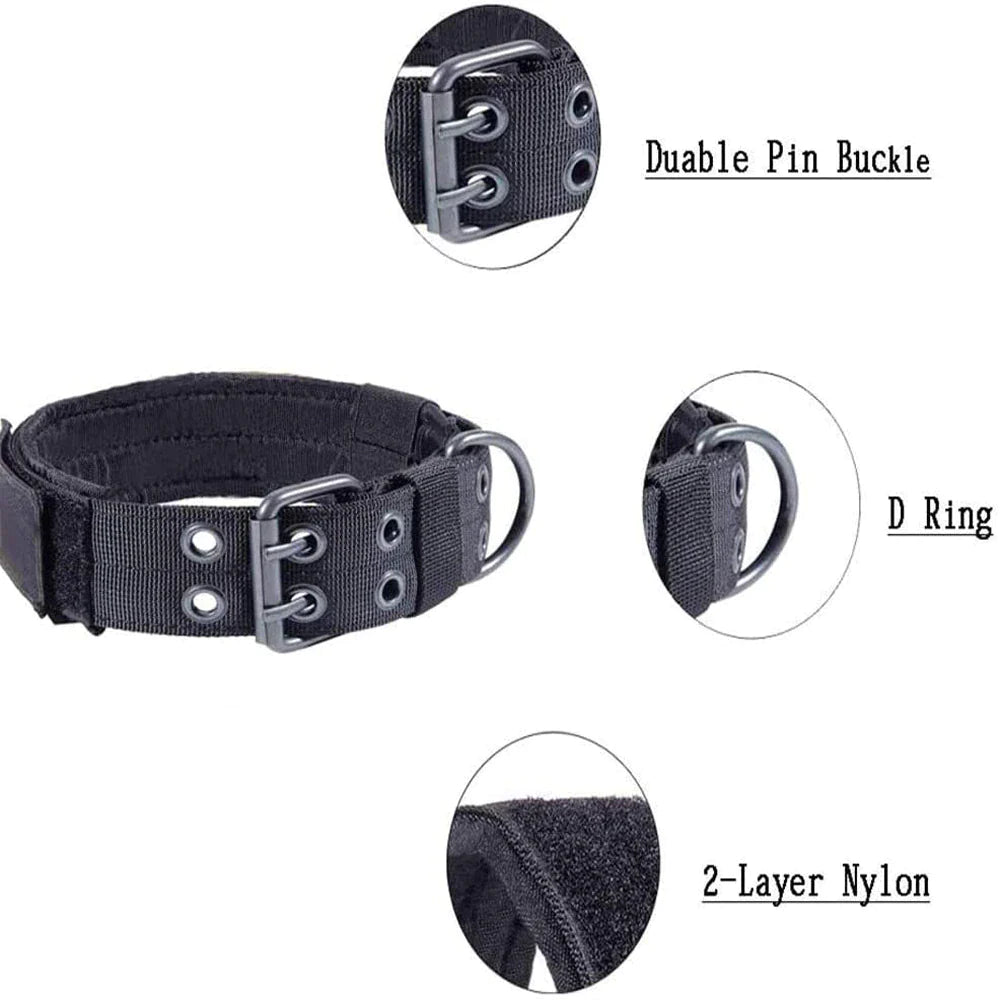Tactical Heavy Duty Nylon Large Dog Collar K9 Military with Adjustable Metal Buckle
