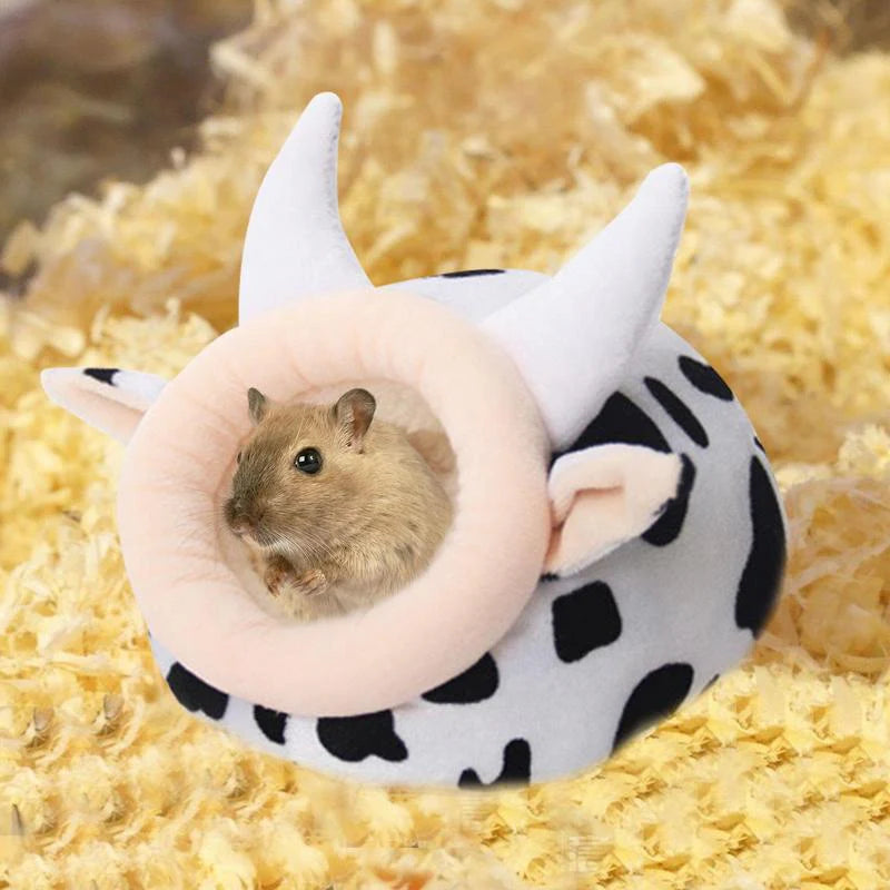 Warm Cave Bed Cow Shape House for Pet Cave Bed Cozy Cage Hideout House Beds for Guinea Pig Chinchilla Hamster Hedgehog