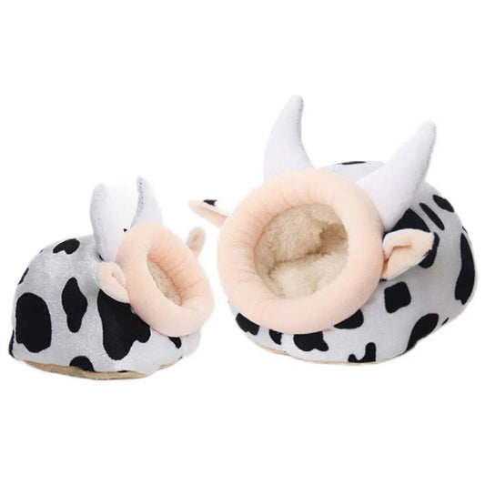 Warm Cave Bed Cow Shape House for Pet Cave Bed Cozy Cage Hideout House Beds for Guinea Pig Chinchilla Hamster Hedgehog