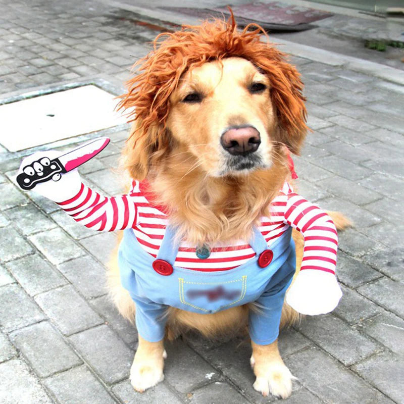 Funny Dog Clothes Dogs Cosplay Costume Halloween Comical Outfits Holding a Knife Set Pet Dog Festival Party Clothing