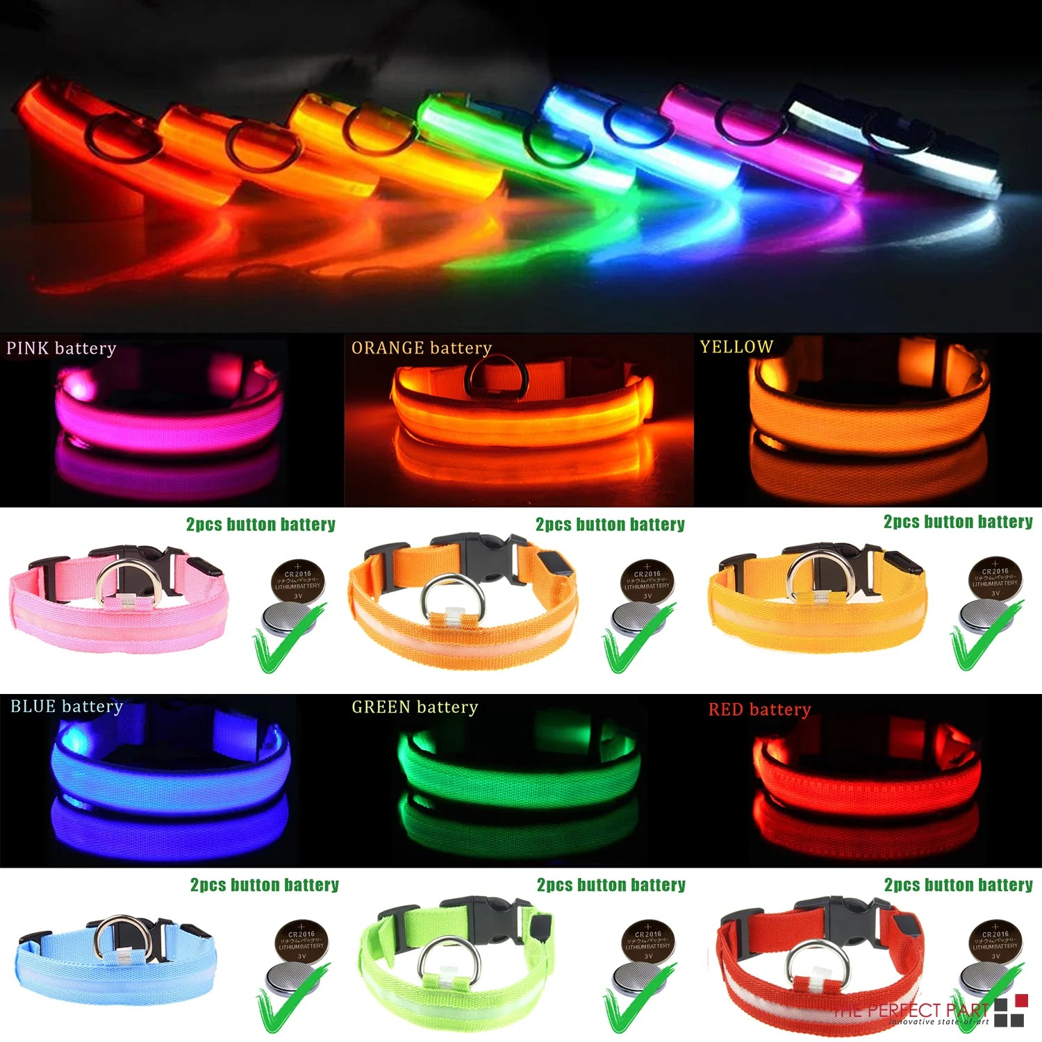LED Adjustable Waterproof Safety Dog Collar with Blinking Glow Light