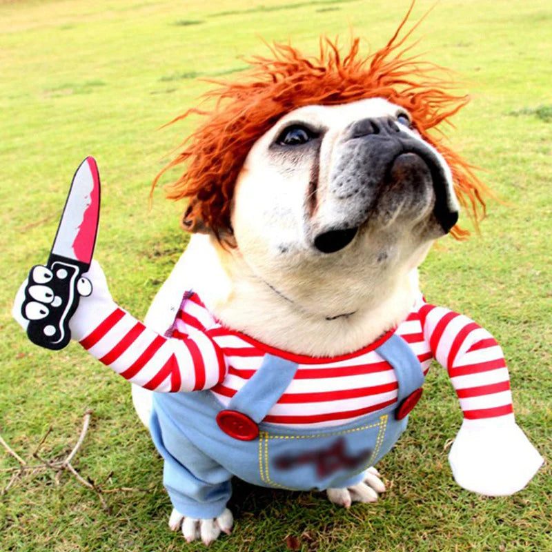 Funny Dog Clothes Dogs Cosplay Costume Halloween Comical Outfits Holding a Knife Set Pet Dog Festival Party Clothing