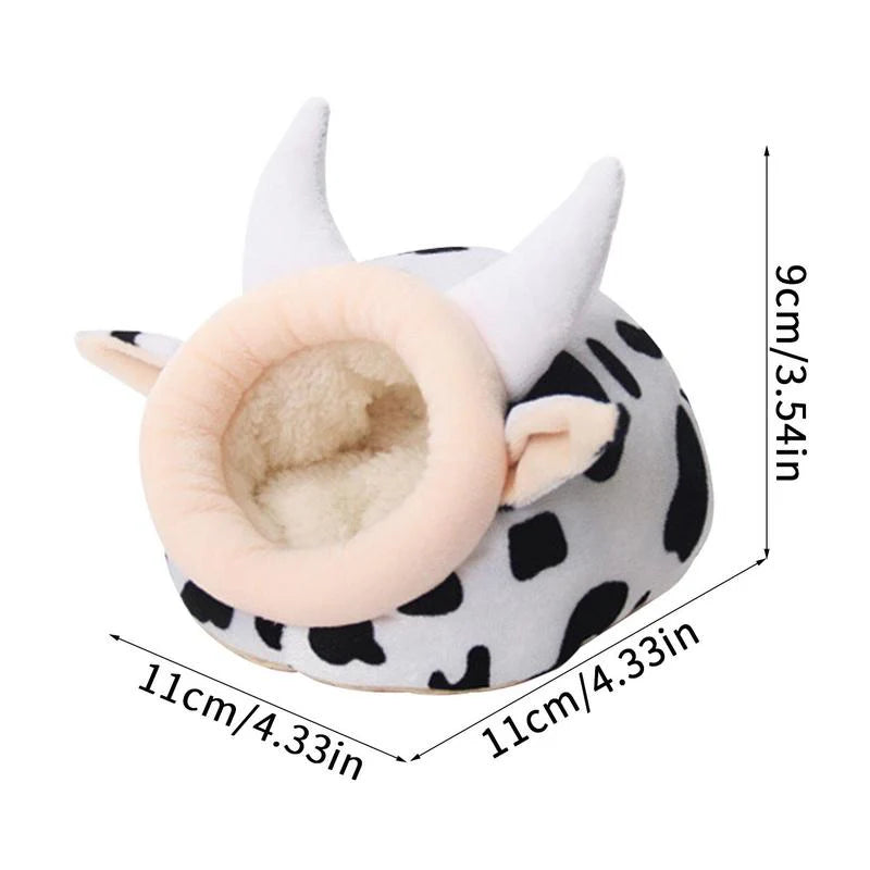 Warm Cave Bed Cow Shape House for Pet Cave Bed Cozy Cage Hideout House Beds for Guinea Pig Chinchilla Hamster Hedgehog