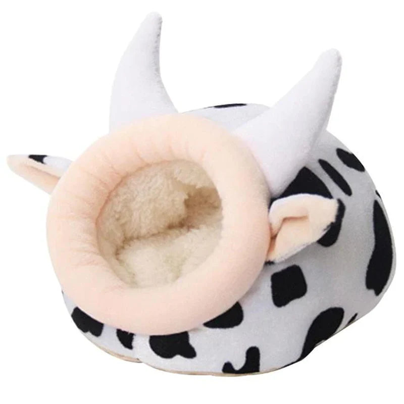 Warm Cave Bed Cow Shape House for Pet Cave Bed Cozy Cage Hideout House Beds for Guinea Pig Chinchilla Hamster Hedgehog
