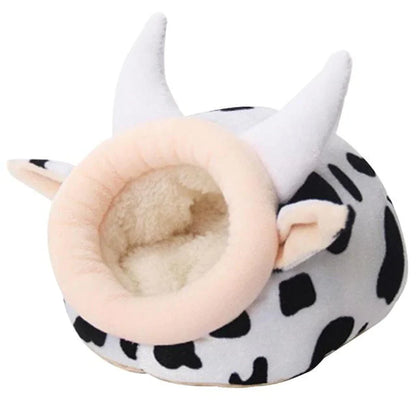 Warm Cave Bed Cow Shape House for Pet Cave Bed Cozy Cage Hideout House Beds for Guinea Pig Chinchilla Hamster Hedgehog