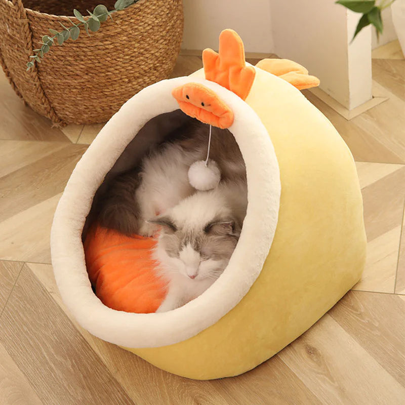 Sweet Cat or Small Dog Bed Warm Pet Basket Cozy Kitten Lounger Cushion Cat House Very Soft Small Dog Mat Bag for Washable Cave Cats Beds